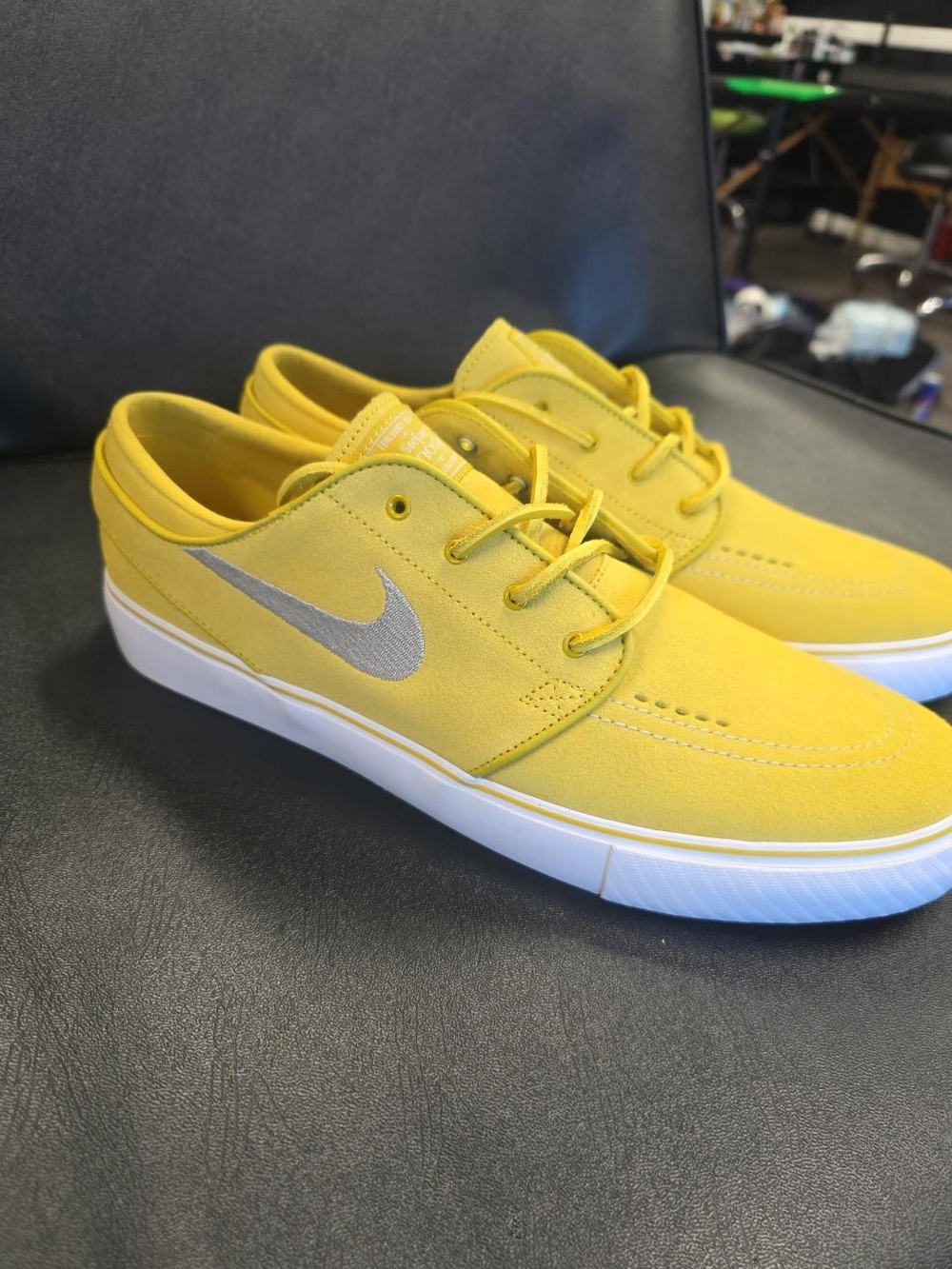 Nike Men’s Yellow Suede Skate Sneakers with Silver Swoosh